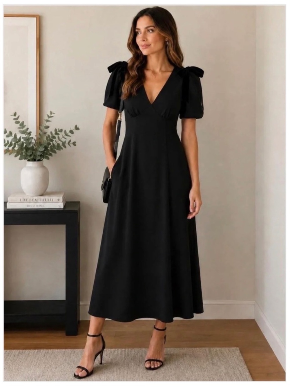 NWT ASTR THE LABEL V-Neck Bow Detail Midi Dress XS